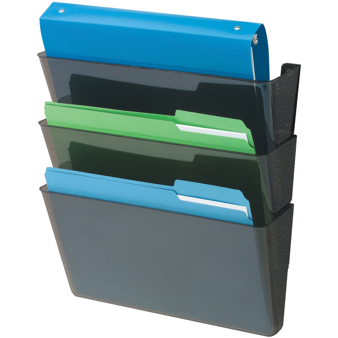 Image of deflecto® Wall Files, 3-Pocket, Letter, 13"x4"x14"-19", Black