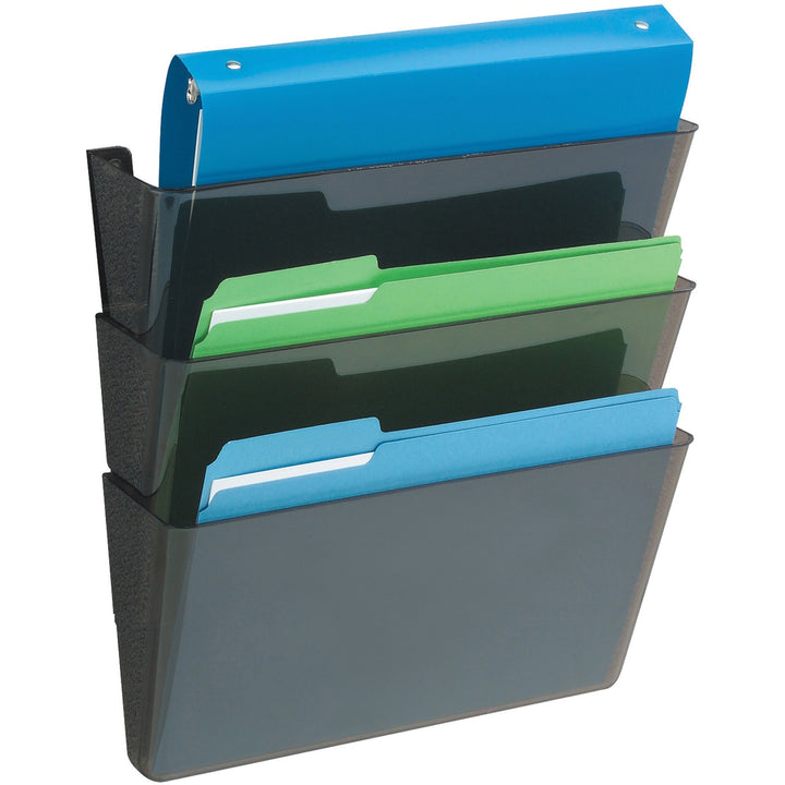Image of deflecto® Wall Files, 3-Pocket, Letter, 13"x4"x14"-19", Black