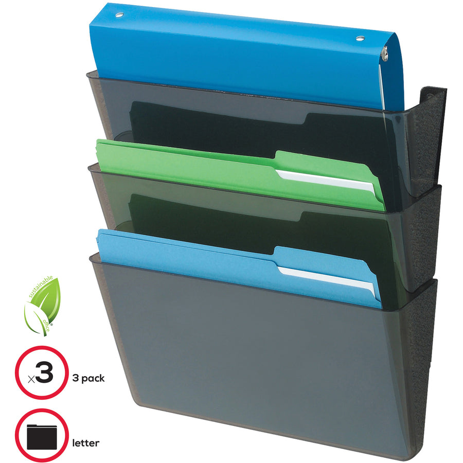 Image of deflecto® Wall Files, 3-Pocket, Letter, 13"x4"x14"-19", Black