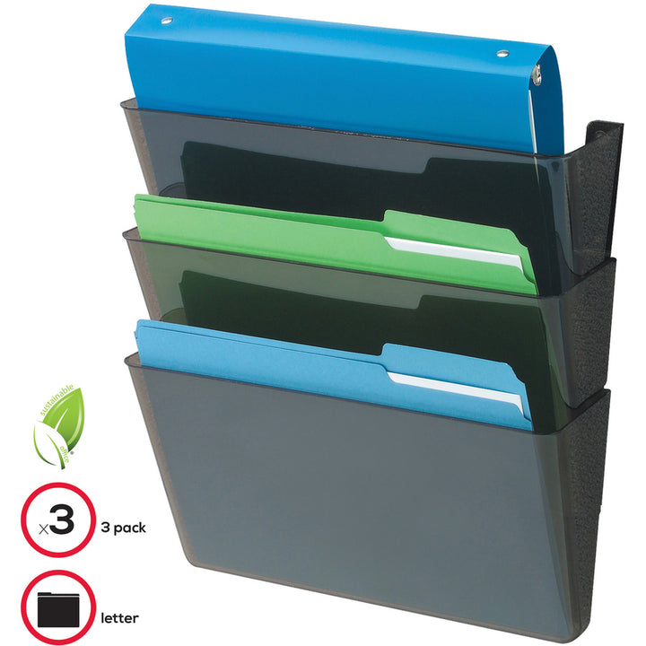 Image of deflecto® Wall Files, 3-Pocket, Letter, 13"x4"x14"-19", Black