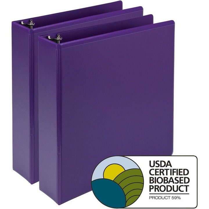 Image of Samsill® Earth's Choice Plant-Based Durable Fashion View Binder, 3 Rings, 2" Capacity, 11 x 8.5, Purple, 2/Pack