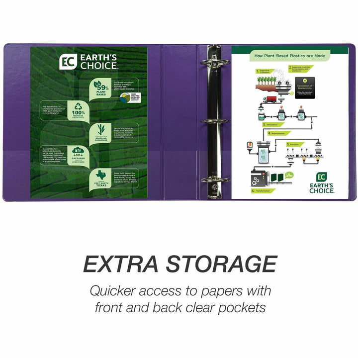 Image of Samsill® Earth's Choice Plant-Based Durable Fashion View Binder, 3 Rings, 2" Capacity, 11 x 8.5, Purple, 2/Pack