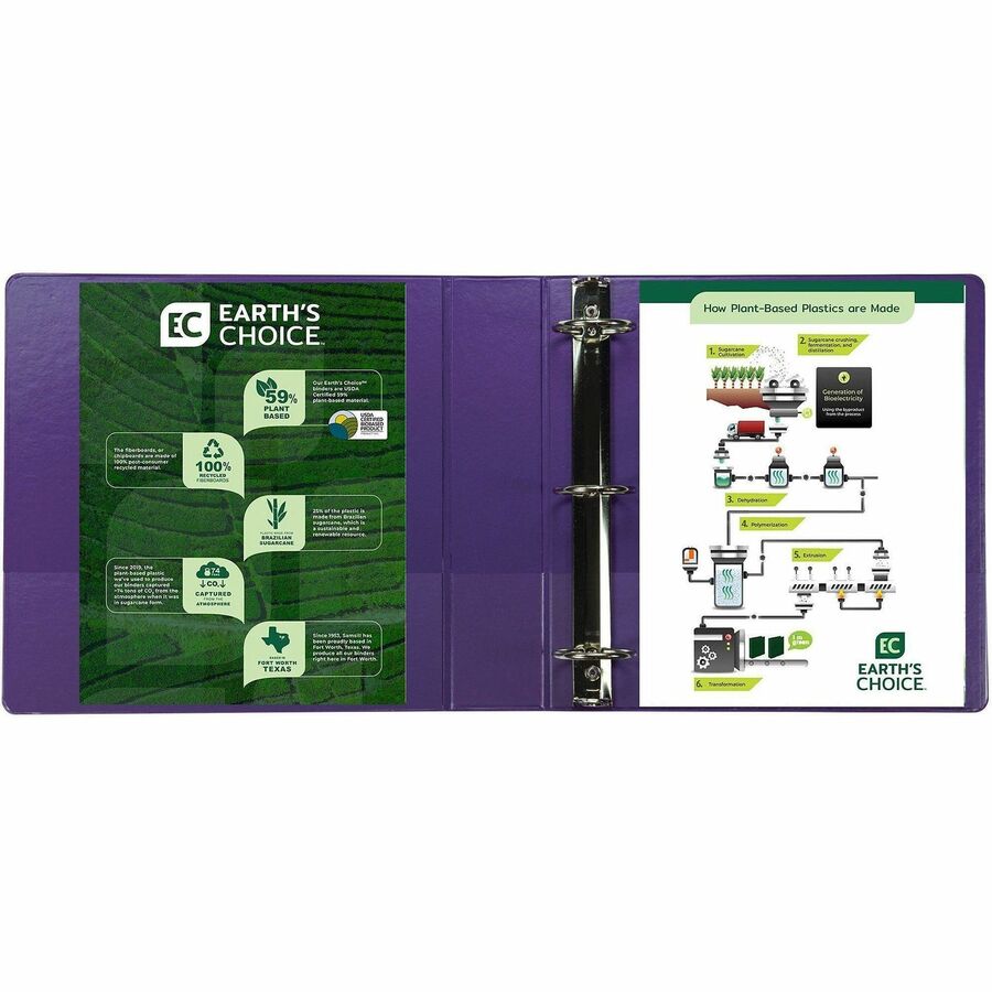 Image of Samsill® Earth's Choice Plant-Based Durable Fashion View Binder, 3 Rings, 2" Capacity, 11 x 8.5, Purple, 2/Pack