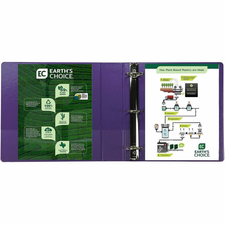 Image of Samsill® Earth's Choice Plant-Based Durable Fashion View Binder, 3 Rings, 2" Capacity, 11 x 8.5, Purple, 2/Pack