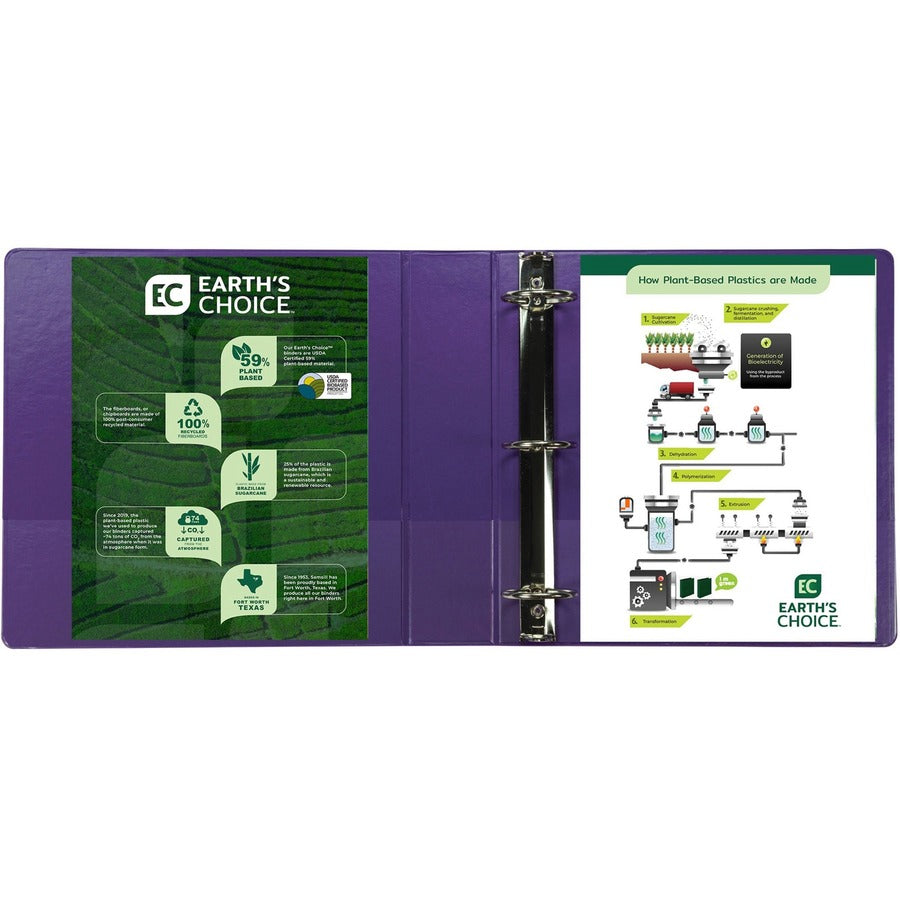 Image of Samsill® Earth's Choice Plant-Based Durable Fashion View Binder, 3 Rings, 2" Capacity, 11 x 8.5, Purple, 2/Pack