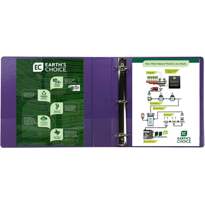 Image of Samsill® Earth's Choice Plant-Based Durable Fashion View Binder, 3 Rings, 2" Capacity, 11 x 8.5, Purple, 2/Pack