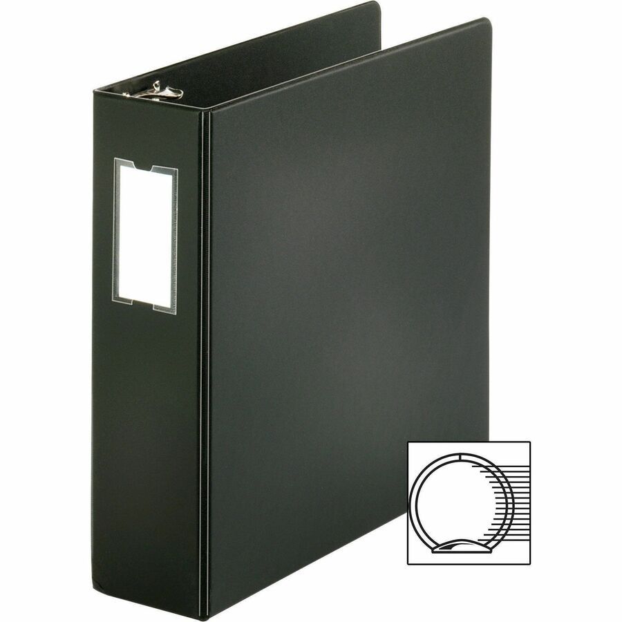 Image of Business Source Round Ring Binder,w/Label Holder,3" Cap.,11"x8-1/2",BK
