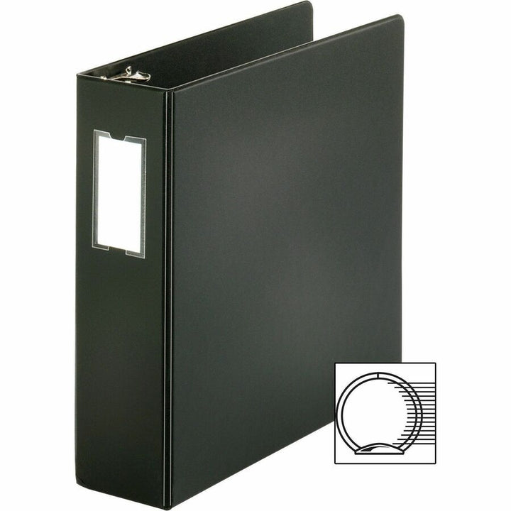 Image of Business Source Round Ring Binder,w/Label Holder,3" Cap.,11"x8-1/2",BK