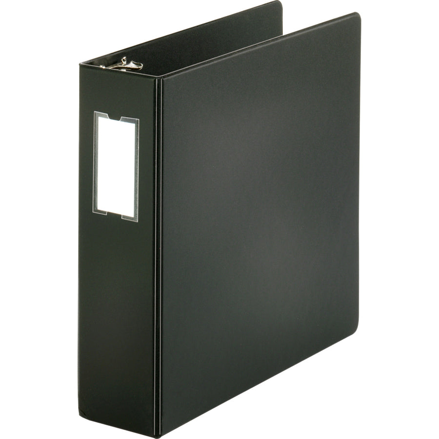 Image of Business Source Round Ring Binder,w/Label Holder,3" Cap.,11"x8-1/2",BK