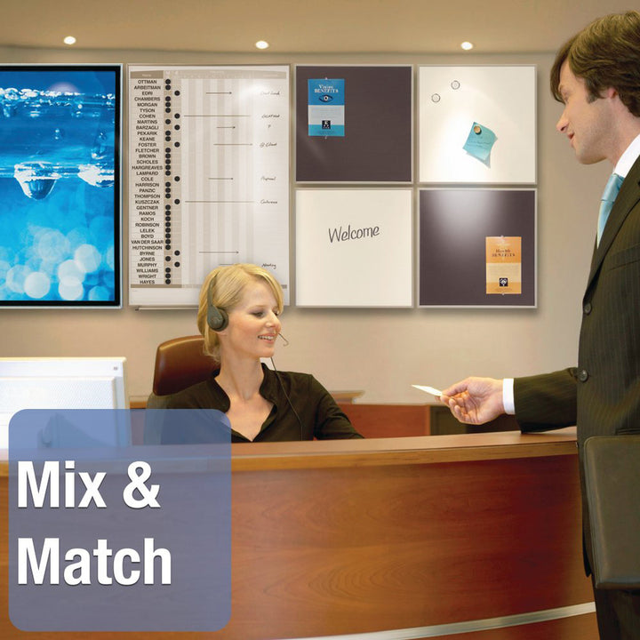 Image of Quartet® Matrix Employee In/Out Board, Horizontal, 15-Person Tracking, 23" x 16", White Surface, Satin Aluminum Frame