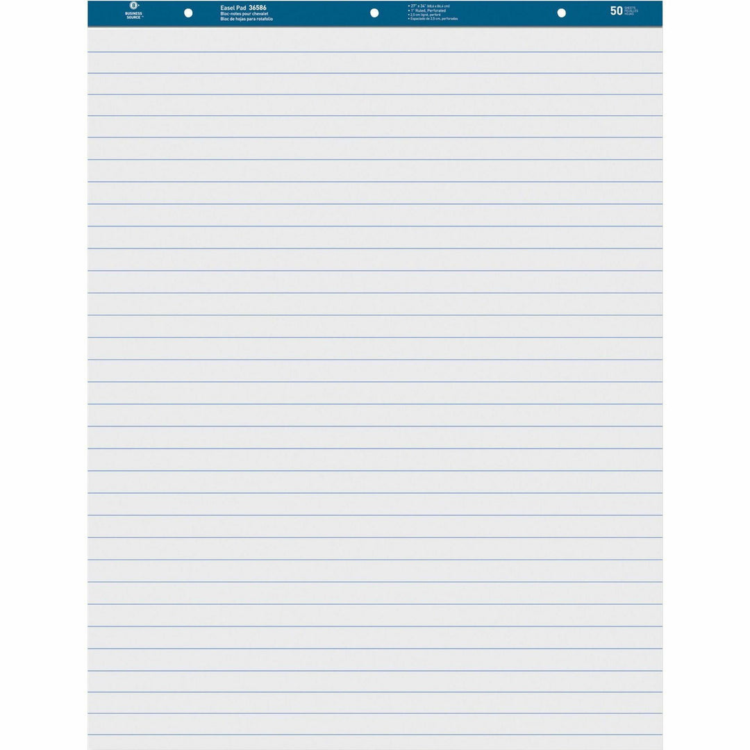 Image of Business Source Easel Pad, Ruled, 50 Sheets, 27"x34", 2/CT, White