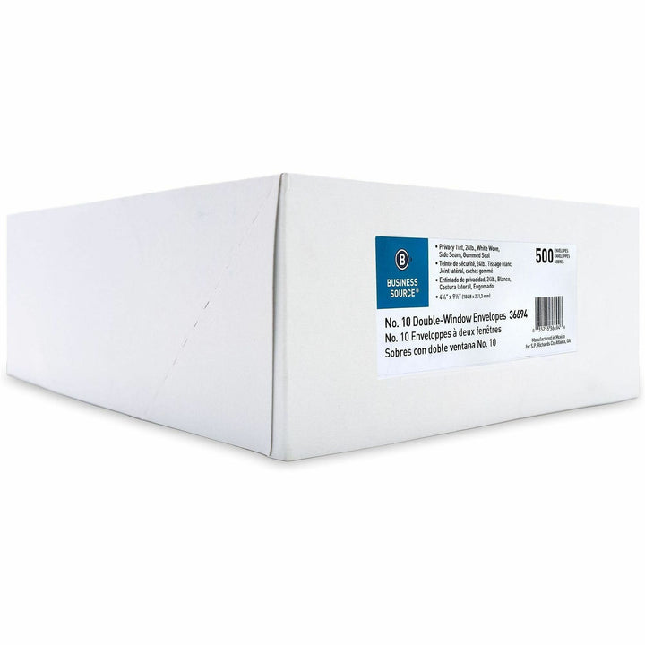 Image of Business Source Double Window Envelope,No. 10,9-1/2"x4-1/8",500/BX,White