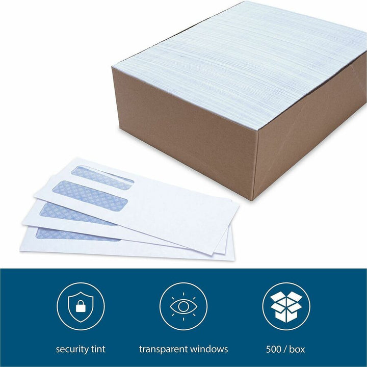 Image of Business Source Double Window Envelope,No. 10,9-1/2"x4-1/8",500/BX,White