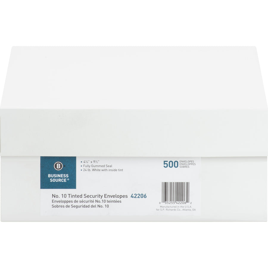 Image of Business Source Security Regular Envelopes,No. 10,4-1/8"x9-1/2",500/BX,WE