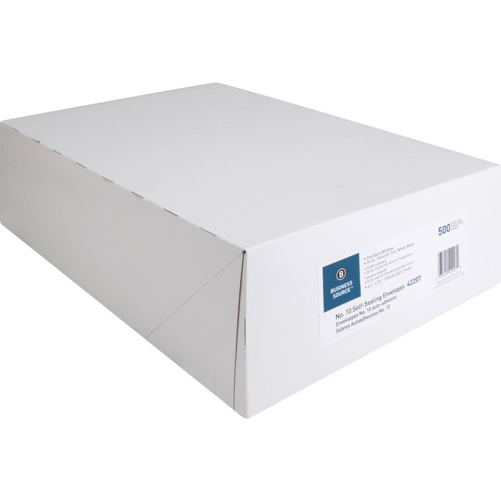 Image of Business Source Self-Seal Envelopes,No.10,Std.Window,4-1/2"x9-1/2",500/BX,WE