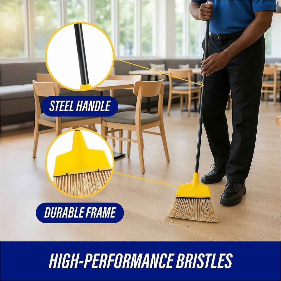 Image of Genuine Joe Angle Broom, High Performance Bristles, 12-1/2"Wx54-1/2", YW
