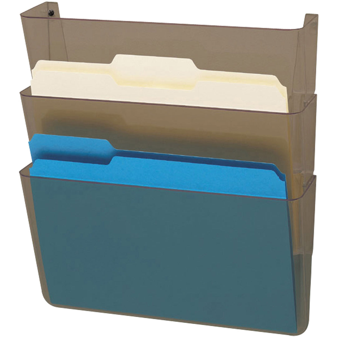 Image of deflecto® Wall Files, w/ Hardware, Ltr, 3-Pocket, 13"x4"x7", Smoke