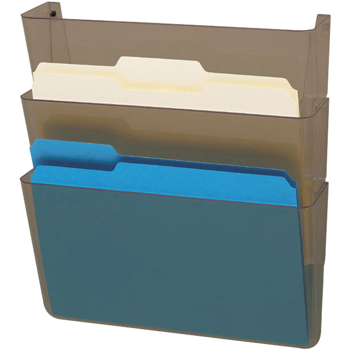 Image of deflecto® Wall Files, w/ Hardware, Ltr, 3-Pocket, 13"x4"x7", Smoke