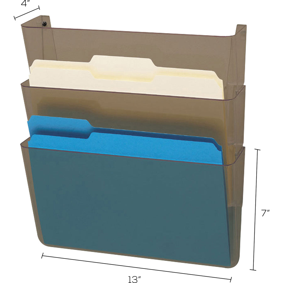 Image of deflecto® Wall Files, w/ Hardware, Ltr, 3-Pocket, 13"x4"x7", Smoke