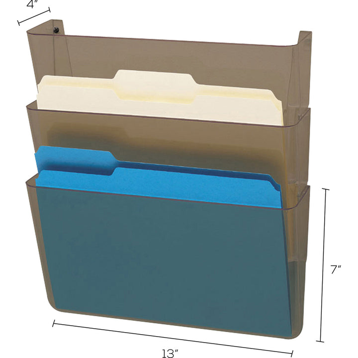 Image of deflecto® Wall Files, w/ Hardware, Ltr, 3-Pocket, 13"x4"x7", Smoke