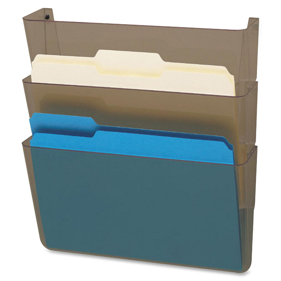 Image of deflecto® Wall Files, w/ Hardware, Ltr, 3-Pocket, 13"x4"x7", Smoke