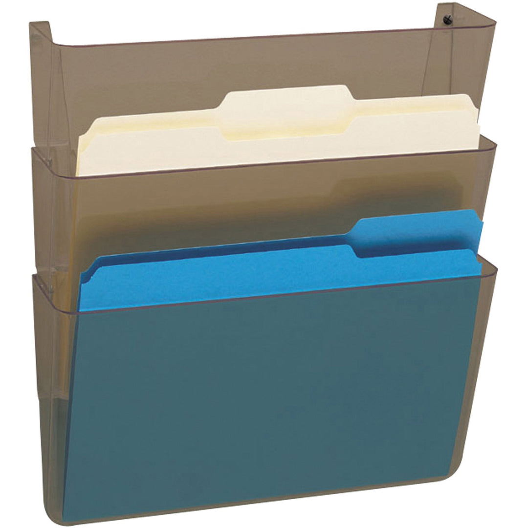 Image of deflecto® Wall Files, w/ Hardware, Ltr, 3-Pocket, 13"x4"x7", Smoke