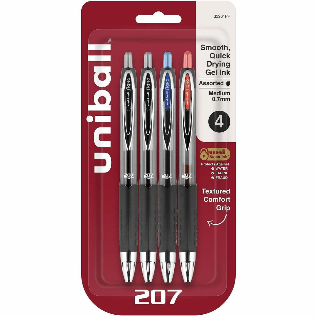 Image of uniball® Gel Pens, Retractable, 0.7mm Point, 4/PK, AST Barrel/Ink