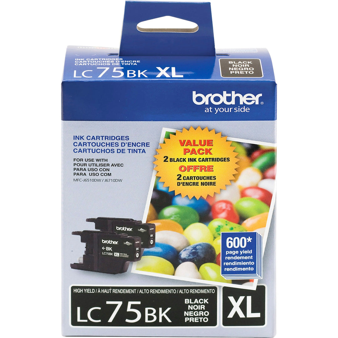 Image of Brother Innobella LC75BK LC75 2PK Ink Cartridges, Inkjet, Black, 2 / Pack