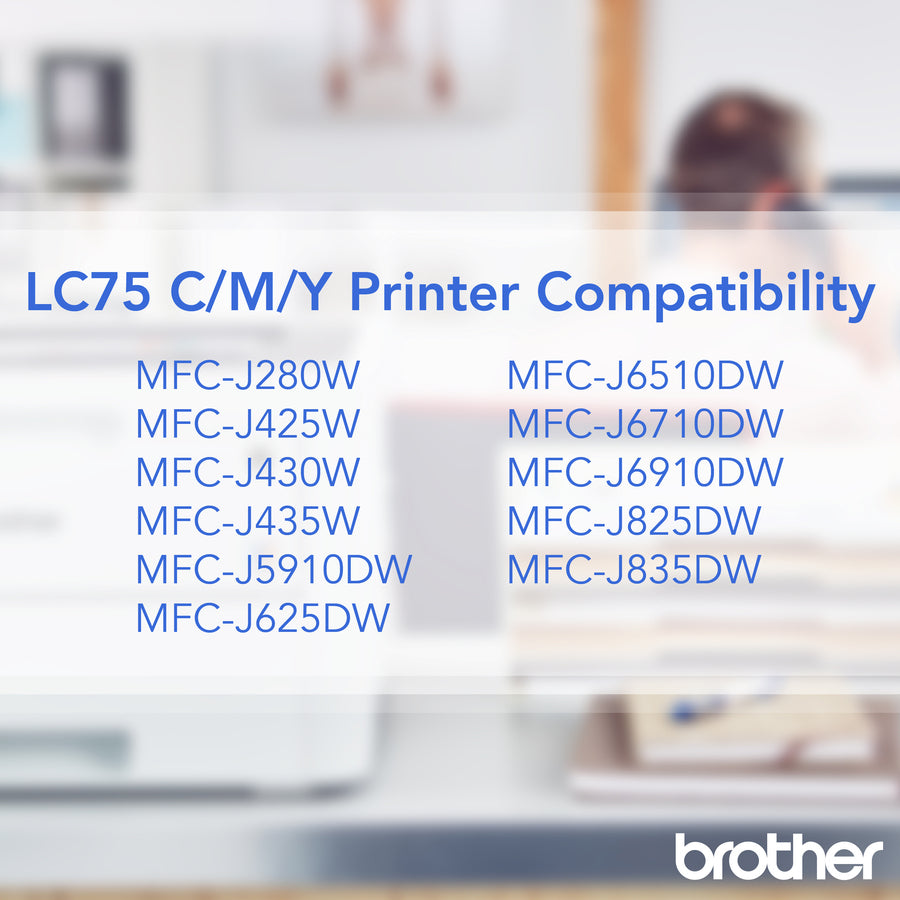 Image of Brother Innobella LC753PKS LC75 3PK High-yield Ink Cartridges, Inkjet, Cyan, Magenta, Yellow, 3 / Pack