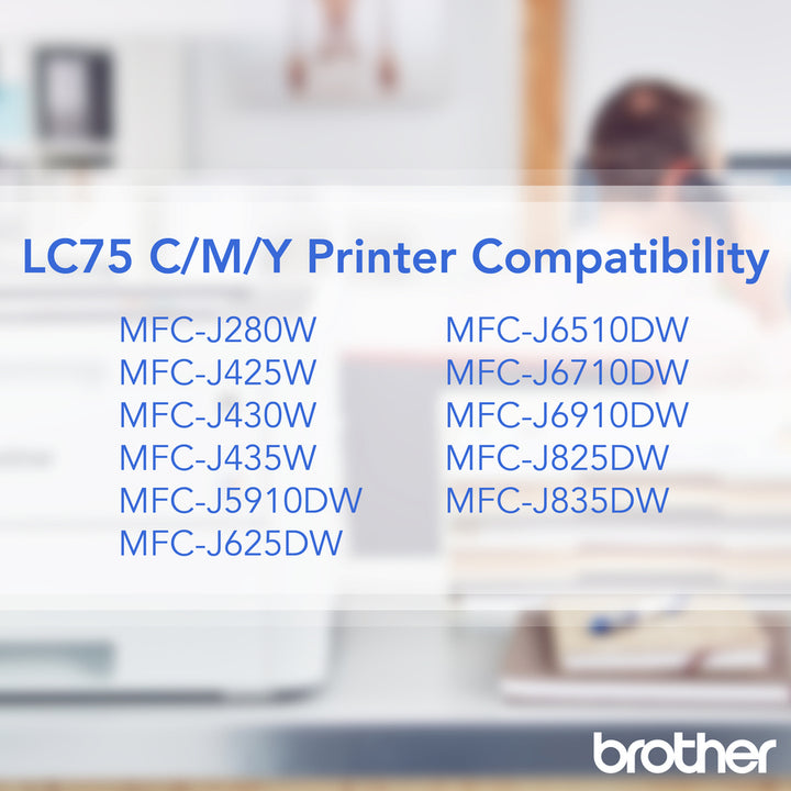 Image of Brother Innobella LC753PKS LC75 3PK High-yield Ink Cartridges, Inkjet, Cyan, Magenta, Yellow, 3 / Pack