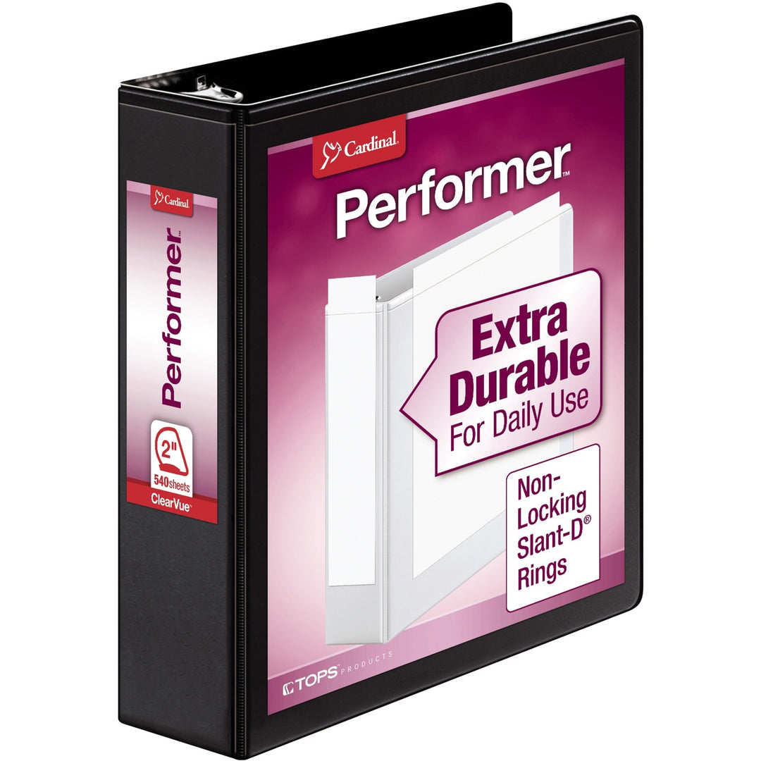 Image of Cardinal® Performer Clearvue Slant-D Ring Binder, 3 Rings, 2" Capacity, 11 X 8.5, Black
