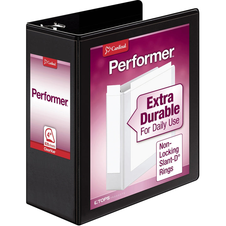 Image of Cardinal® Performer Clearvue Slant-D Ring Binder, 3 Rings, 4" Capacity, 11 X 8.5, Black
