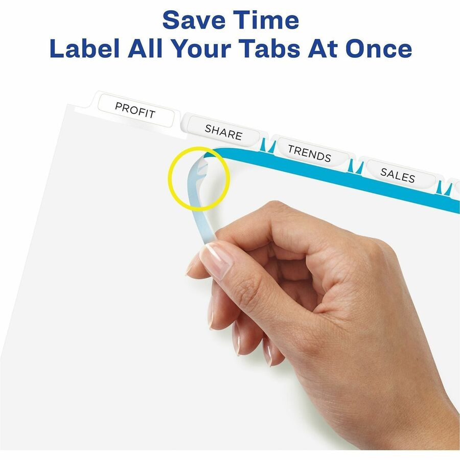 Image of Avery® Print and Apply Index Maker Clear Label Dividers, 5-Tab, White Tabs, 11 x 8.5, White, 50 Sets