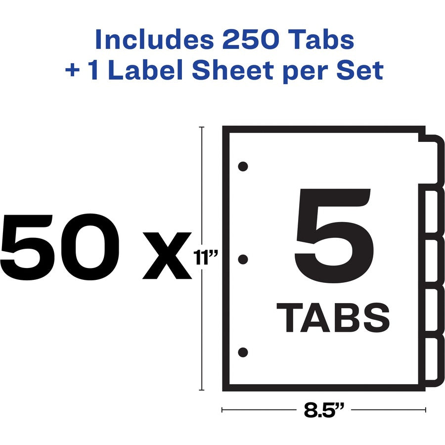 Image of Avery® Print and Apply Index Maker Clear Label Dividers, 5-Tab, White Tabs, 11 x 8.5, White, 50 Sets