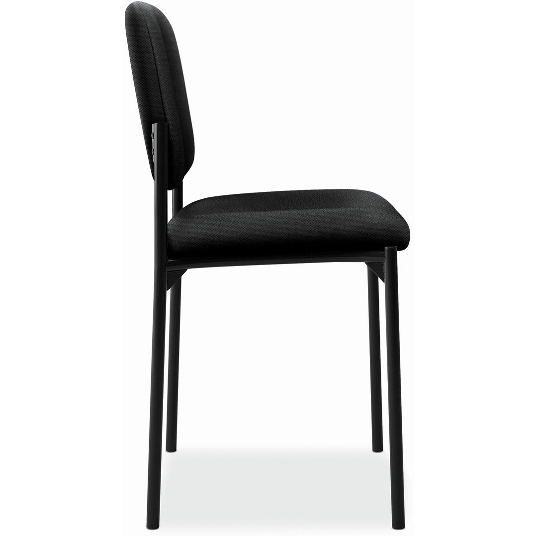 Image of HON® VL606 Stacking Guest Chair without Arms, Fabric Upholstery, 21.25" x 21" x 32.75", Black Seat, Black Back, Black Base
