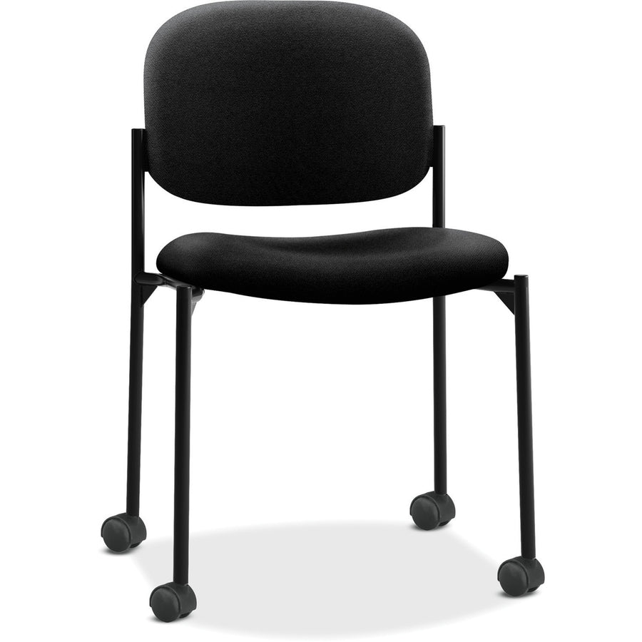 Image of HON® VL606 Stacking Guest Chair without Arms, Fabric Upholstery, 21.25" x 21" x 32.75", Black Seat, Black Back, Black Base