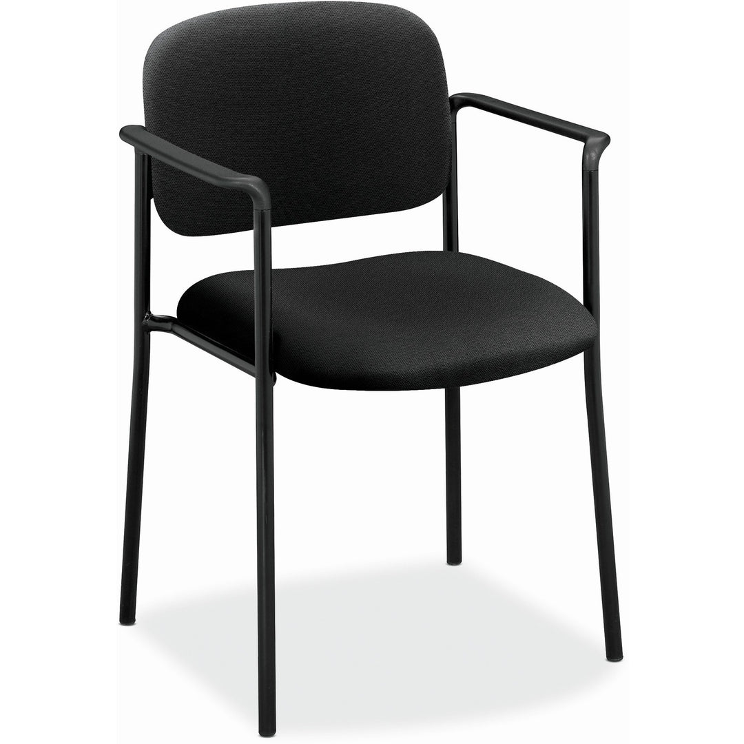Image of HON® VL616 Stacking Guest Chair with Arms, Fabric Upholstery, 23.25" x 21" x 32.75", Black Seat, Black Back, Black Base