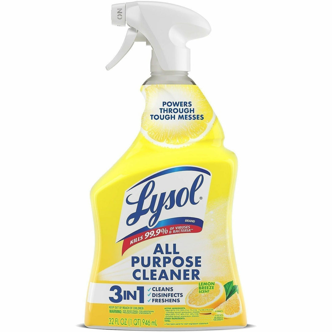 Image of Lysol 75352 Lemon All Purpose Cleaner, Ready-To-Use, 32 fl oz (1 quart), Lemon Breeze Scent, Deodorize, Disinfectant, Yellow, 1 Each