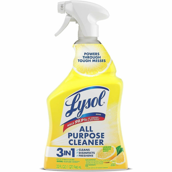 Image of Lysol 75352 Lemon All Purpose Cleaner, Ready-To-Use, 32 fl oz (1 quart), Lemon Breeze Scent, Deodorize, Disinfectant, Yellow, 1 Each