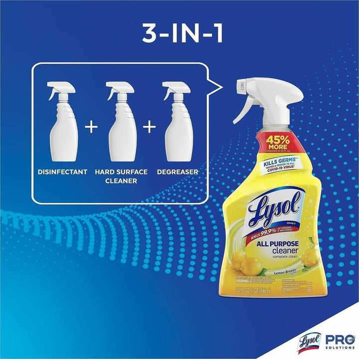 Image of Lysol 75352 Lemon All Purpose Cleaner, Ready-To-Use, 32 fl oz (1 quart), Lemon Breeze Scent, Deodorize, Disinfectant, Yellow, 1 Each
