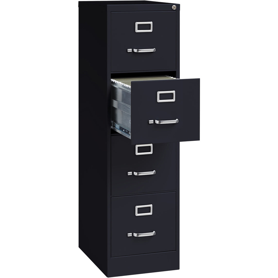 Image of Lorell Vertical File, 22" Deep, 4-Dwr, Letter, 15"x22"x52", BK