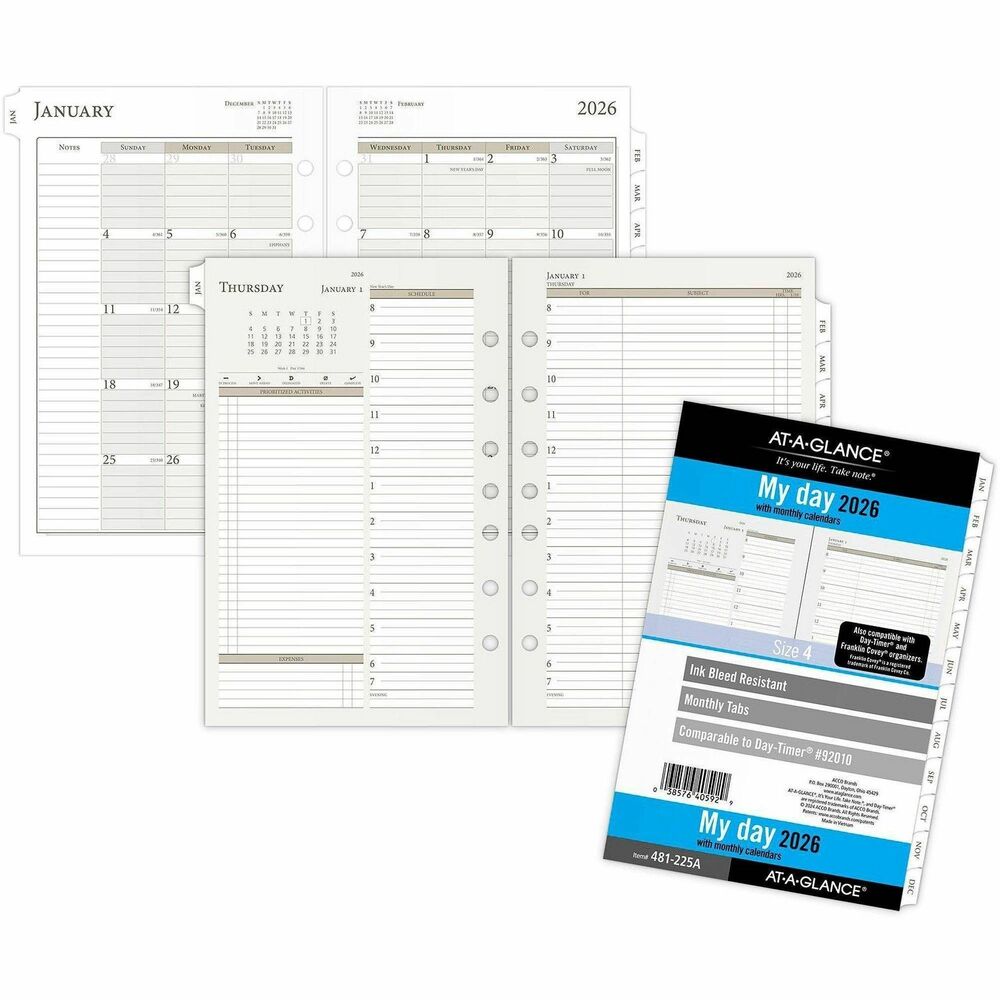 Image of AT-A-GLANCE® Refill,Undated,7HP,Daily,12 Mths,Jan-Dec,5-1/2"x8"-1/2",WE