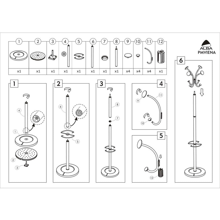 Image of Alba PMVIENAN Four Double Peg Coat Stand, 8 Pegs, for Coat, Clothes, Black, 1 Each