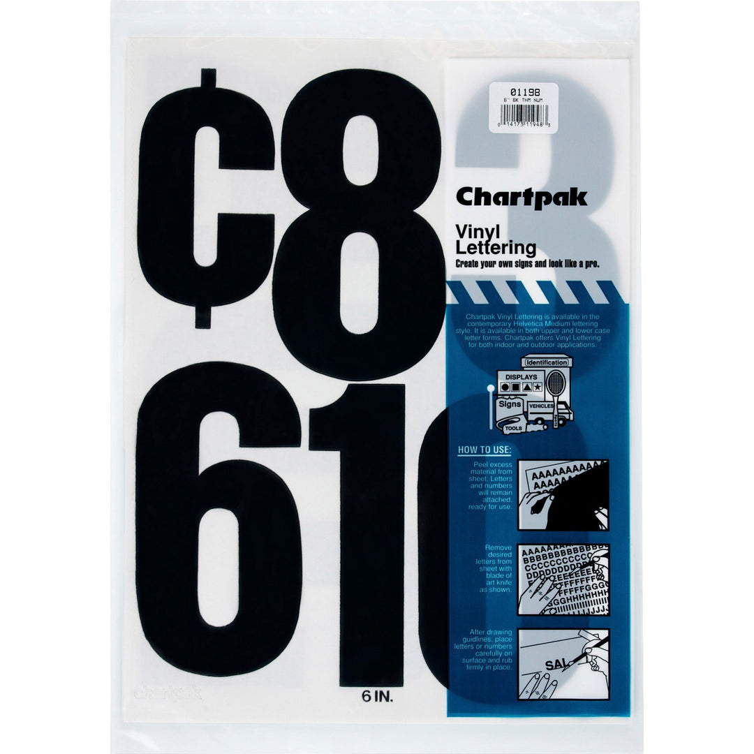 Image of Chartpak® Press-On Vinyl Self-Adhesive Numbers, 6" Tall, Black Characters, 21/Pack