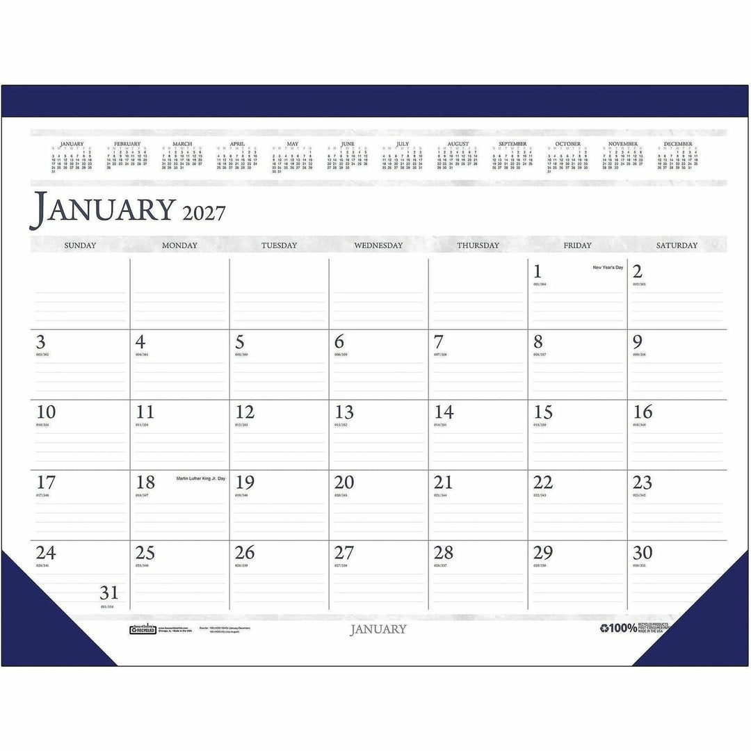 Image of House of Doolittle 1506 Deep Blue Print 18.5" Desk Pad Calendar