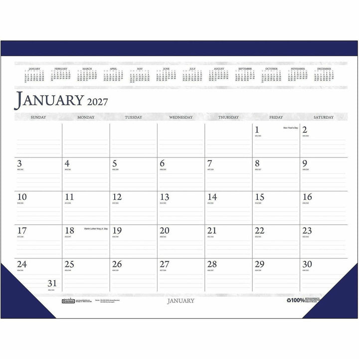 Image of House of Doolittle 1506 Deep Blue Print 18.5" Desk Pad Calendar