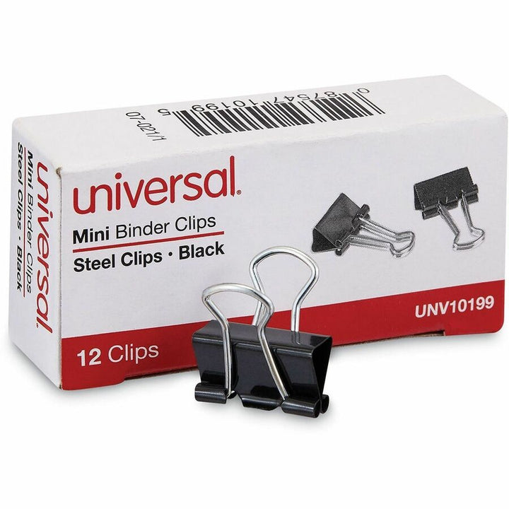 Image of Universal® Binder Clips, Mini, Black/Silver, 12/Box