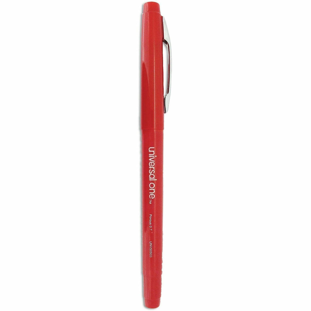 Image of Universal® Porous Point Pen, Stick, Medium 0.7 Mm, Red Ink, Red Barrel, Dozen