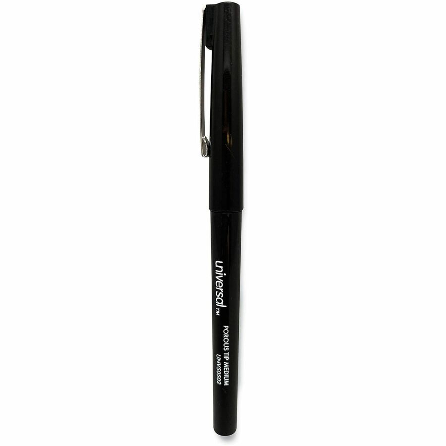 Image of Universal UNV50502 Porous Point Pen, Stick, Medium 0.7 mm, Black Ink, Black Barrel, Dozen