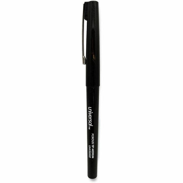Image of Universal UNV50502 Porous Point Pen, Stick, Medium 0.7 mm, Black Ink, Black Barrel, Dozen